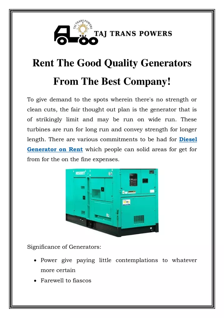 rent the good quality generators