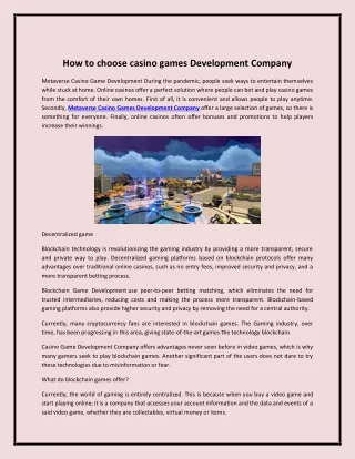 How to choose casino games Development
