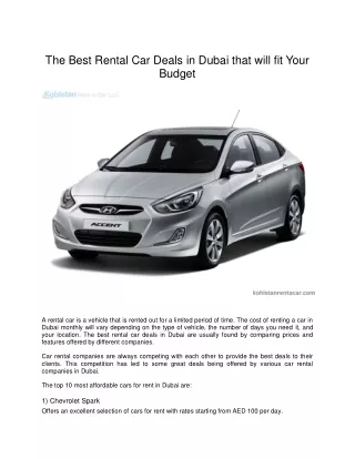 The Best Rental Car Deals in Dubai that will fit Your Budget