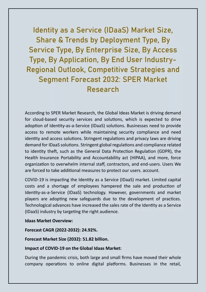 identity as a service idaas market size share