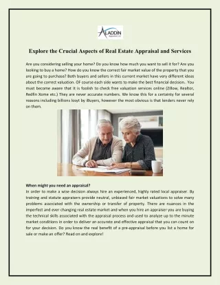 Explore the Crucial Aspects of Real Estate Appraisal and Services