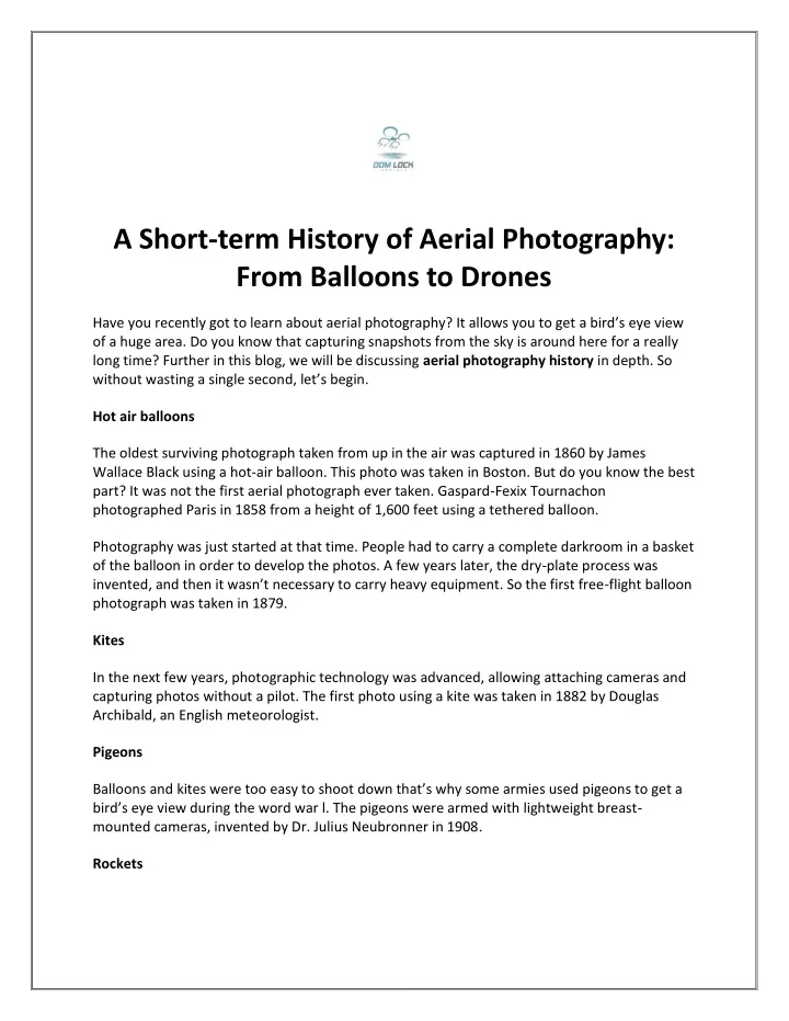 a short term history of aerial photography from