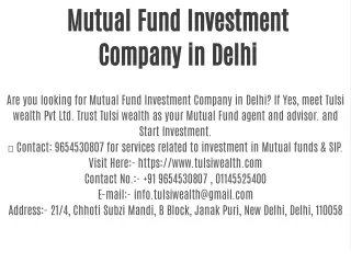 Mutual Fund Investment Company in Delhi