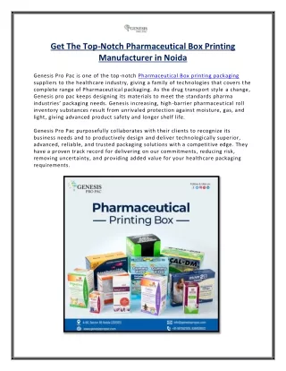Get The Top-Notch Pharmaceutical Box Printing Manufacturer in Noida