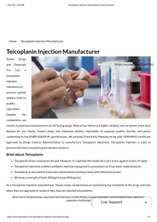 Teicoplanin Injection Manufacturer and Exporters