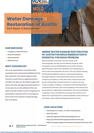 Hiring Water Damage Restoration of Austin for mold remediation is essential for