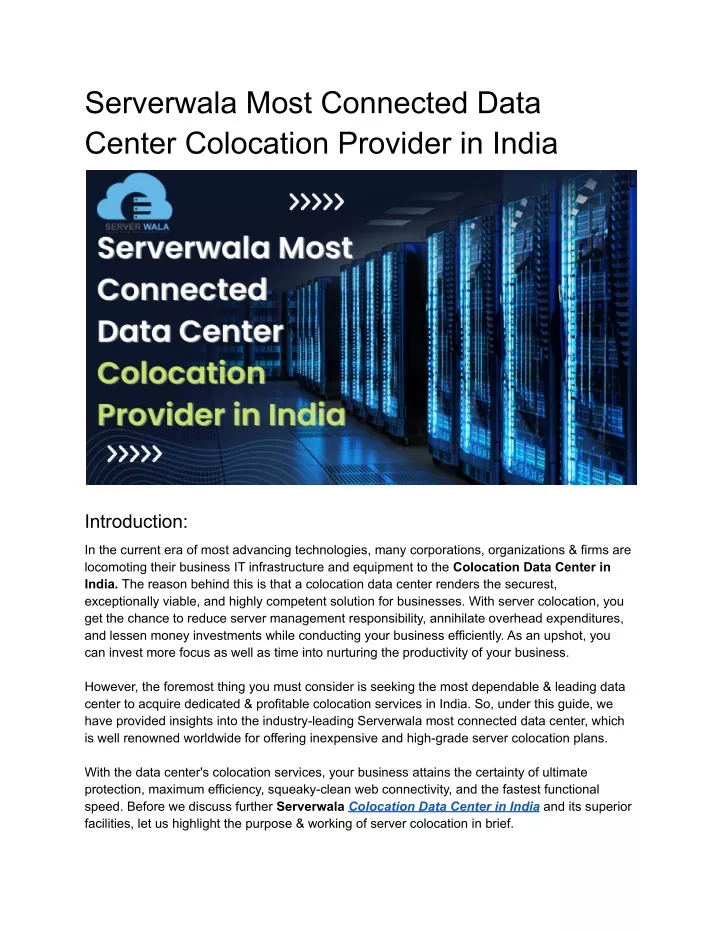 serverwala most connected data center colocation