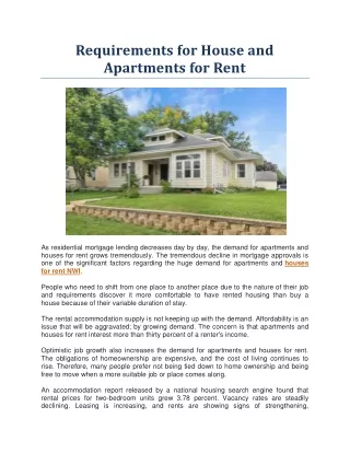 Requirements for House and Apartments for Rent