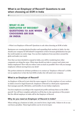 What is an Employer of Record? Questions to ask when choosing an EOR in India