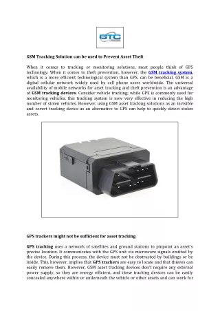 GSM Tracking Solution Prevent Asset Theft