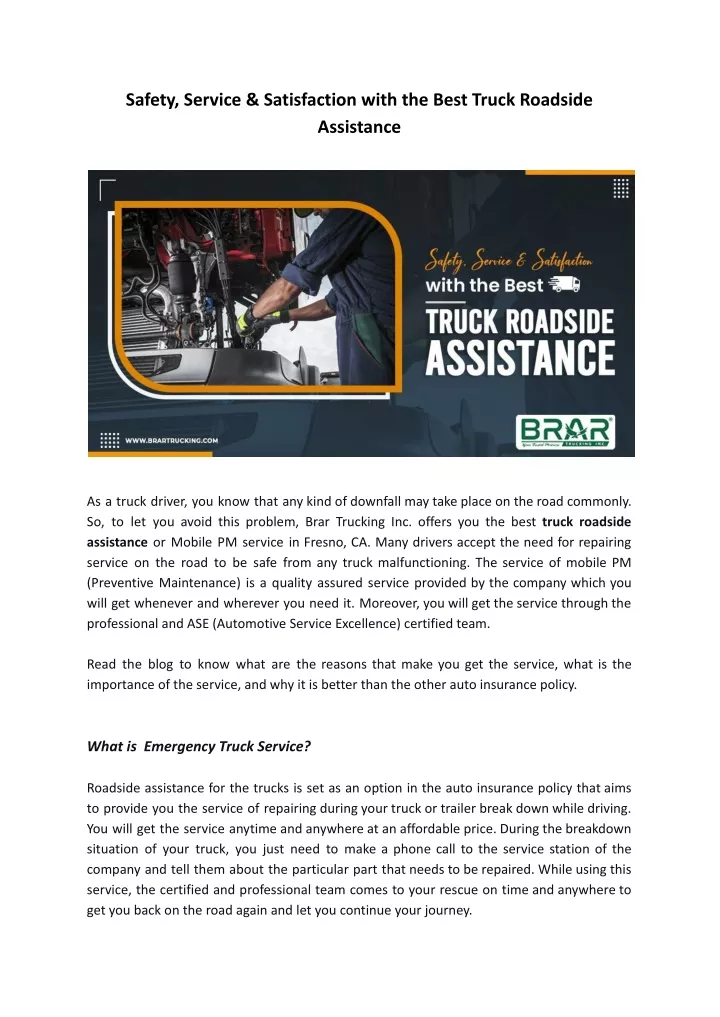 safety service satisfaction with the best truck