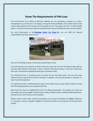 Know The Requirements of FHA