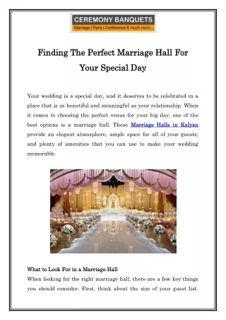 Finding The Perfect Marriage Hall For Your Special Day