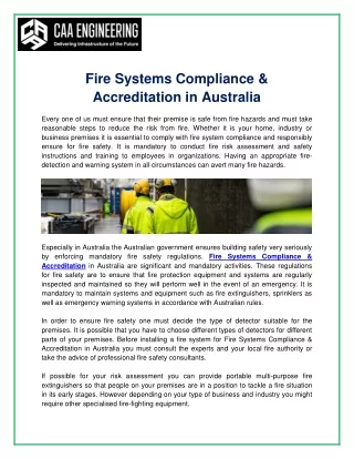 Fire Systems Compliance & Accreditation in Australia