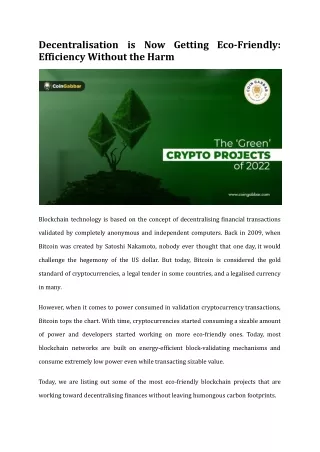 Decentralization is Now Getting Eco-Friendly _ CoinGabbar