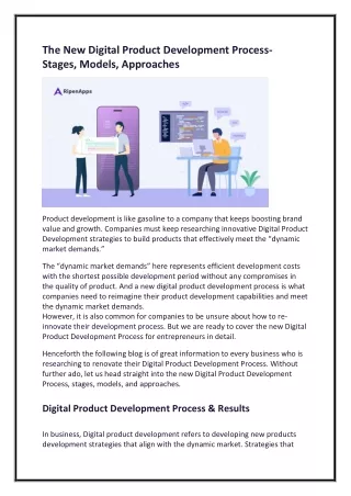The New Digital Product Development Process- Stages, Models, Approaches