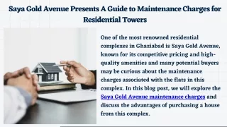 Saya Gold Avenue Presents A Guide to Maintenance Charges for Residential Towers