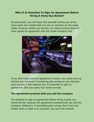 Why It Is Essential To Sign An Agreement Before Hiring A Party Bus Rental
