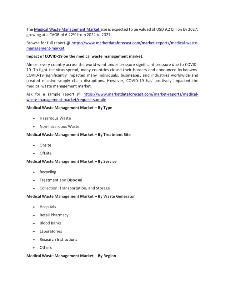 the medical waste management market size