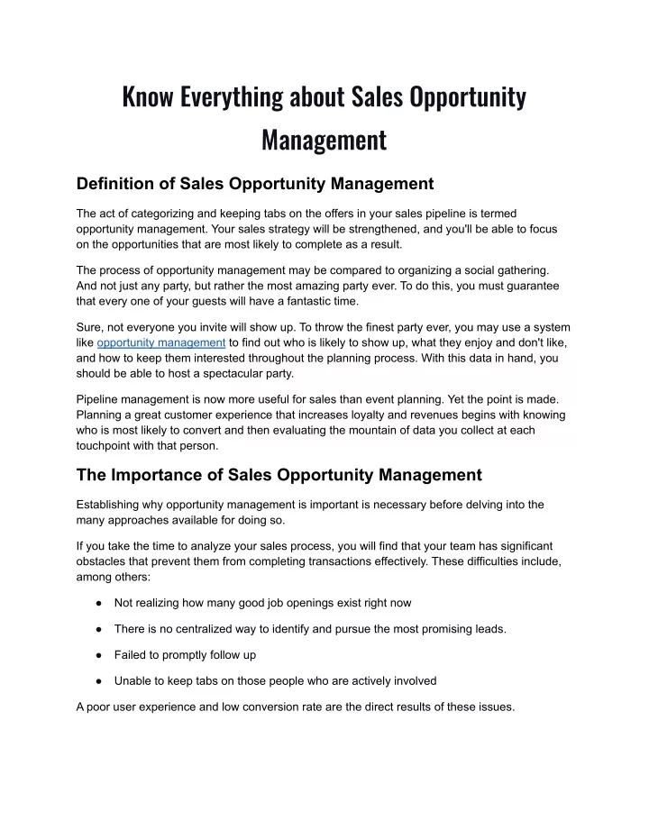 know everything about sales opportunity management