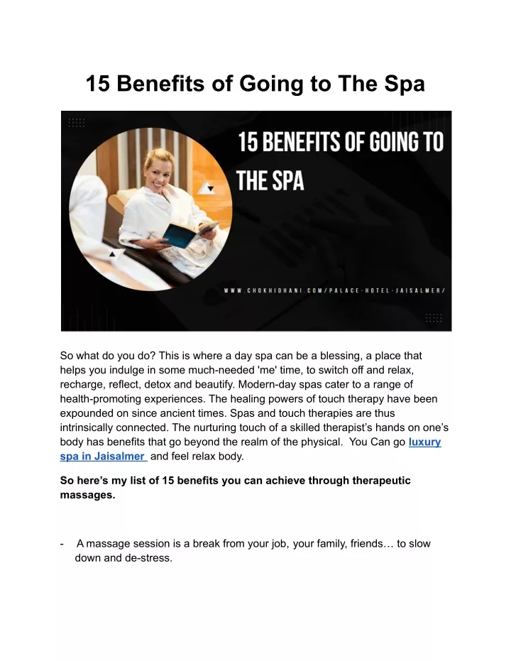 15 benefits of going to the spa