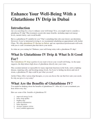 Enhance Your Well-Being With a Glutathione IV Drip in Dubai