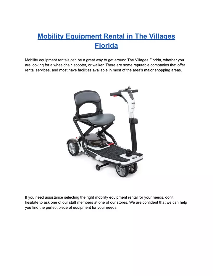 mobility equipment rental in the villages florida