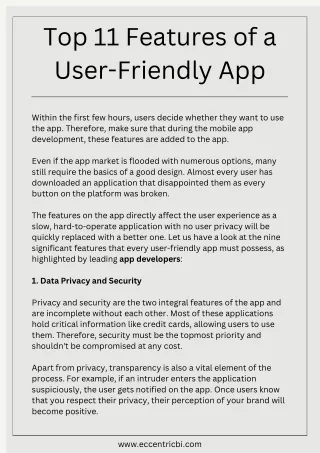 Top 11 Features of a User-Friendly App