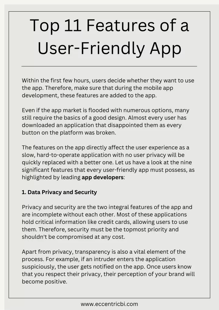 top 11 features of a user friendly app
