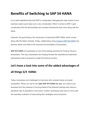 benefits of switching to sap s4 hana