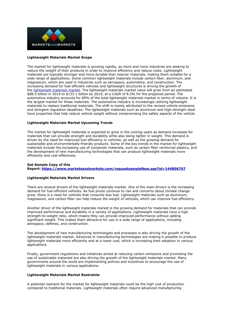 lightweight materials market scope