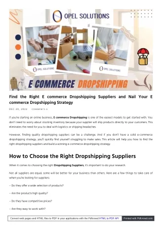 What is the right E commerce Dropshipping Supplier in usa | Opelsolutions