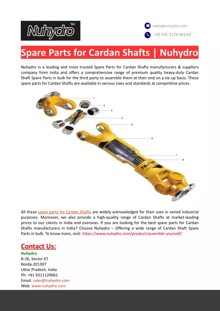 spare parts for cardan shafts nuhydro