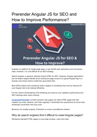 Prerender angular JS for SEO and How to Improve Performance
