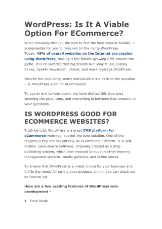 wordpress is it a viable option for ecommerce