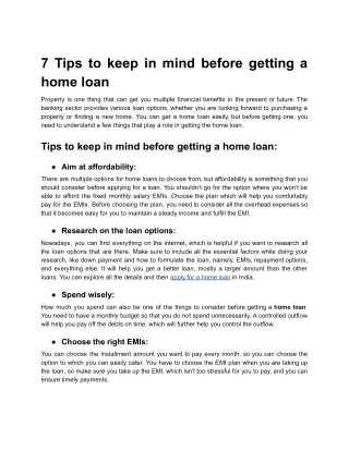 7 Tips to keep in mind before getting a home loan