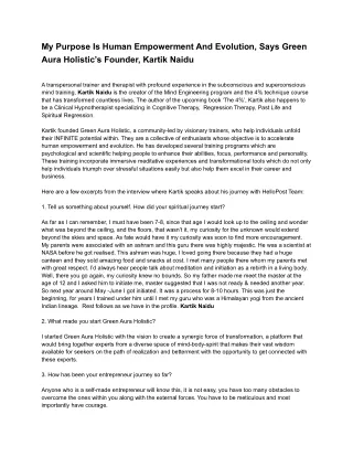 My Purpose Is Human Empowerment And Evolution, Says Green Aura Holistic’s Founde