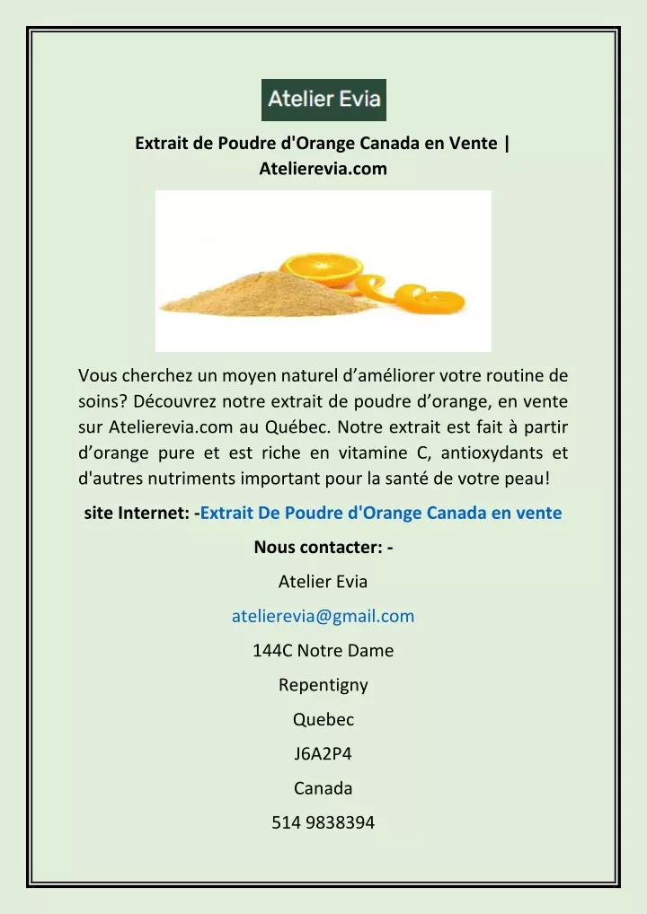 extrait de poudre d orange canada en vente
