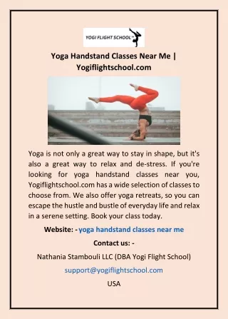 Yoga Handstand Classes Near Me | Yogiflightschool.com