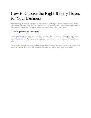 How to Choose the Right Bakery Boxes for Your Business