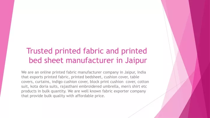 trusted printed fabric and printed bed sheet manufacturer in jaipur