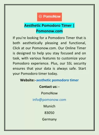 Aesthetic Pomodoro Timer | Pomonow.com