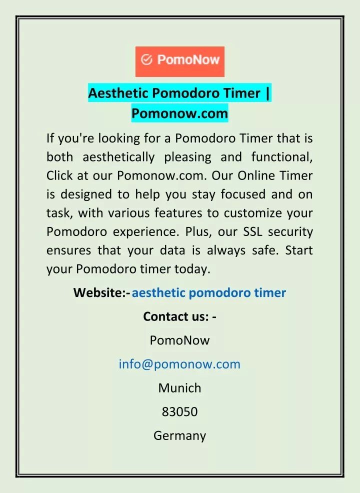 aesthetic pomodoro timer pomonow com