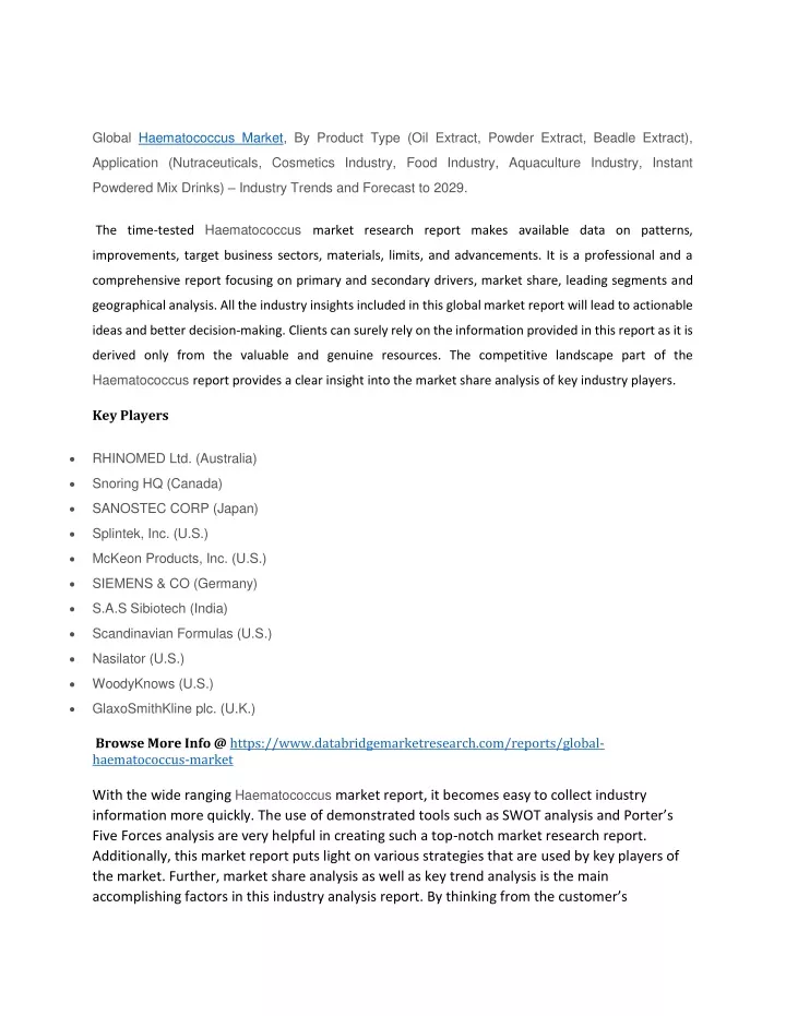 global haematococcus market by product type