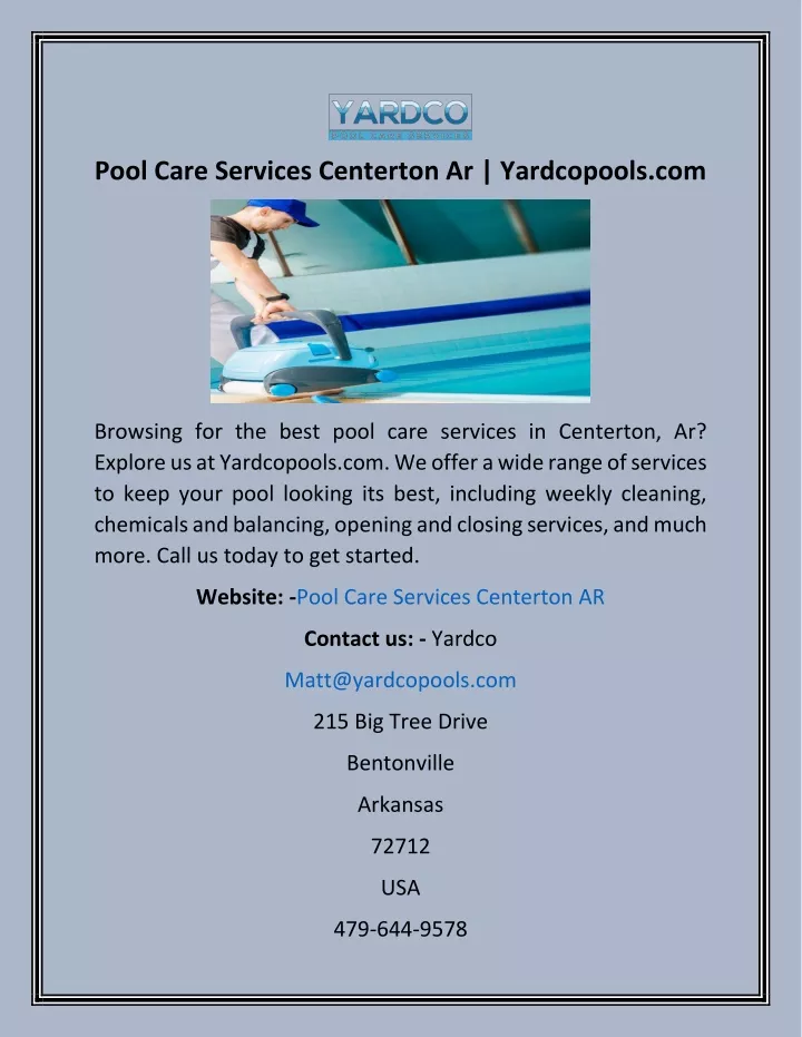 pool care services centerton ar yardcopools com