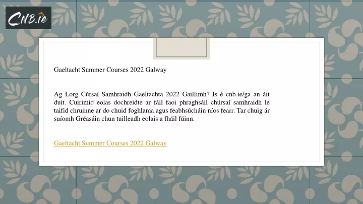 gaeltacht summer courses 2022 galway ag lorg