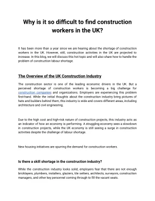 Why is it so difficult to find construction workers in the UK