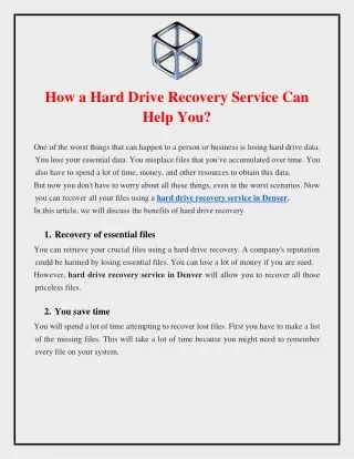 How a Hard Drive Recovery Service Can Help You