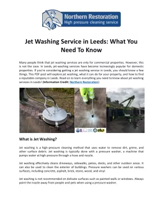 Jet Washing Service in Leeds: What You Need To Know