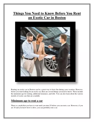 Things You Need to Know Before You Rent an Exotic Car in Boston